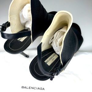 Balenciaga Black Leather Glove Peep Toe Stiletto
